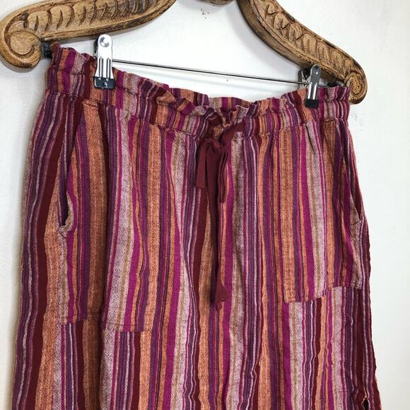 Caslon Skirt Linen Blend Stripe Summer Mini Magenta Pink Pockets Drawstring M - Picture 3 of 9